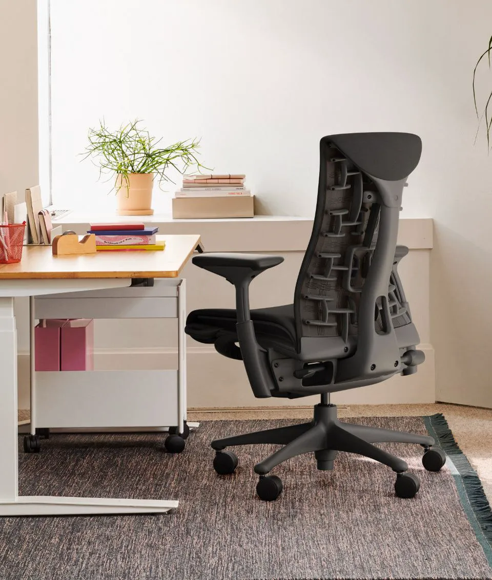 Herman Miller Embody chair shown from the back, exposing the pixelated support segments