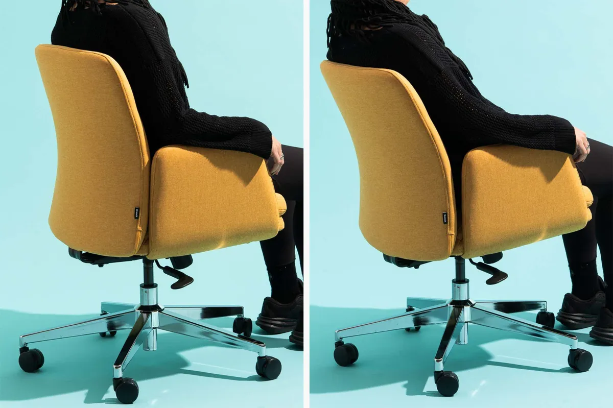 Two ergonomic office chairs photographed side by side for comparison